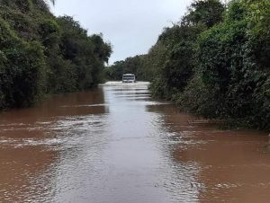 Estrada do Faxinal da Guardinha está alagada e intransitável