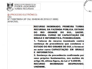 Deficiente visual de Cachoeira do Sul obtém direito a fazer curso de braile e informática custeado pelo Estado