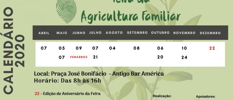 Definido calendário da Feira da Agricultura Familiar de 2020