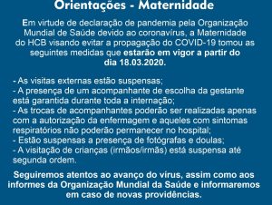 Hospital suspende visitas ao Setor de Maternidade