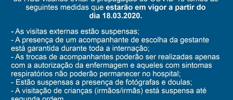 Hospital suspende visitas ao Setor de Maternidade