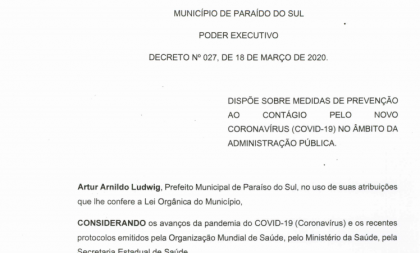 VÍDEO/COVID-19: prefeito de Paraíso do Sul decide suspender aulas por 15 dias