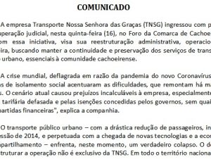 Transporte Nossa Senhora das Graças entra com pedido de recuperação judicial para enfrentar a crise