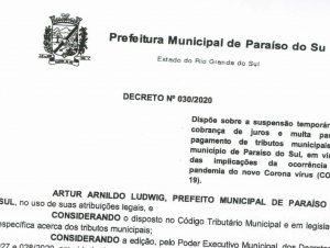 Paraíso do Sul: Prefeitura suspende temporariamente a cobrança de juros e multa dos tributos municipais