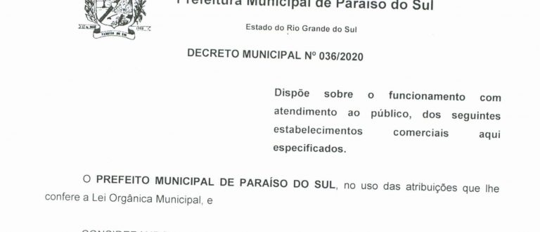 COVID-19: Prefeitura de Paraíso do Sul divulga novas regras para estabelecimentos comerciais