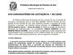 Prefeitura de Paraíso do Sul abre processo licitatório para reforma de telhado da UBS