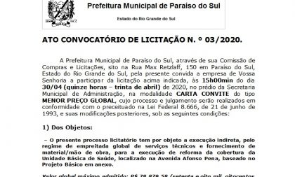 Prefeitura de Paraíso do Sul abre processo licitatório para reforma de telhado da UBS