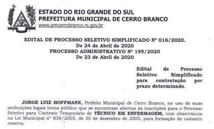 Cerro Branco abre inscrições para processo seletivo na área da Saúde