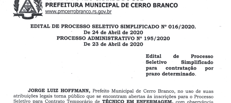 Cerro Branco abre inscrições para processo seletivo na área da Saúde