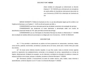 Decreto da Prefeitura libera funcionamento do setor de alimentação até as 22h