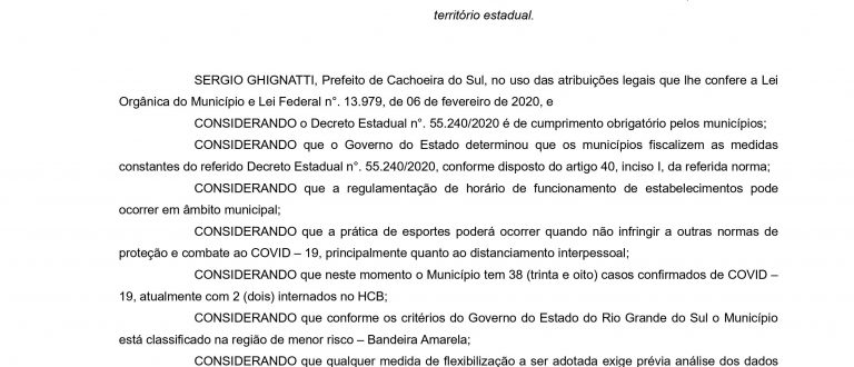 Prefeitura publica decreto com novos horários para restaurantes e lojas de conveniência