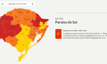 Apesar de ter apenas 1 caso, Paraíso do Sul passa para bandeira vermelha