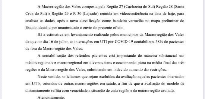 Macrorregião faz pedido ao governador sobre regras do Distanciamento Controlado