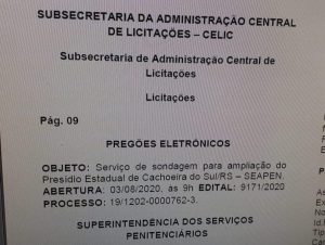 Presídio de Cachoeira: Diário Oficial publica abertura de pregão para ampliação