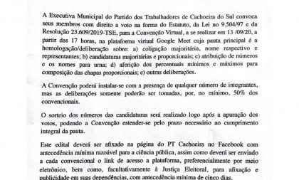 PT realizará convenção virtual no dia 13