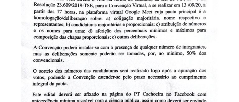 PT realizará convenção virtual no dia 13