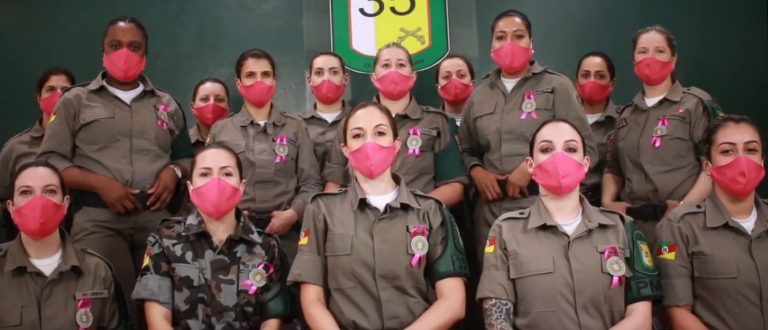 Policiais femininas do 35°BPM de Cachoeira do Sul aderem à campanha Outubro Rosa