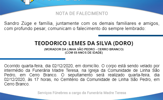 NOTA FÚNEBRE – TEODORICO LEMES DA SILVA (DORO)