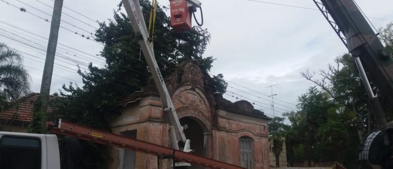 Força-tarefa retira árvore que caiu sobre uma casa no centro