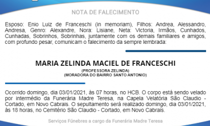 NOTA FÚNEBRE – MARIA ZELINDA MACIEL DE FRANCESCHI