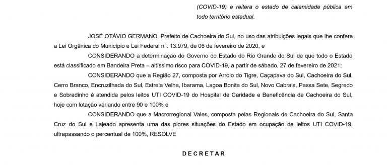 Confira Decreto Municipal com medidas contra pandemia