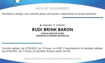 NOTA FÚNEBRE – RUDI BRINK BARON