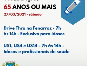 Saúde vacina neste sábado a partir dos 65 anos