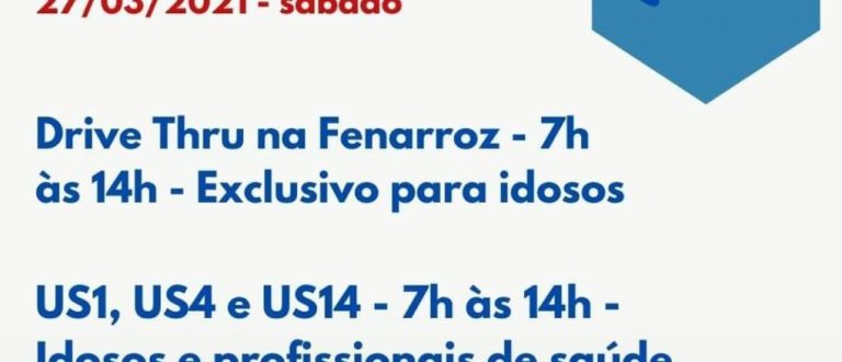 Saúde vacina neste sábado a partir dos 65 anos