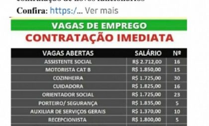 Mensagem falsa divulga processo seletivo no Cras