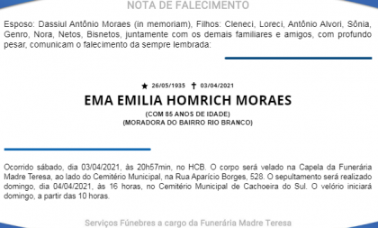 NOTA FÚNEBRE – EMA EMILIA HOMRICH MORAES