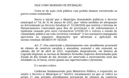 Justiça de Cachoeira proíbe abertura de comércio