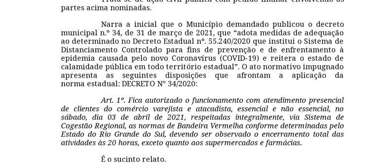 Justiça de Cachoeira proíbe abertura de comércio