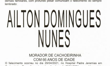 NOTA FÚNEBRE – AILTON DOMINGUES NUNES