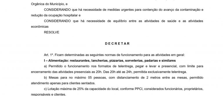 PREFEITURA MUDA DECRETO COM NOVAS RESTRIÇÕES