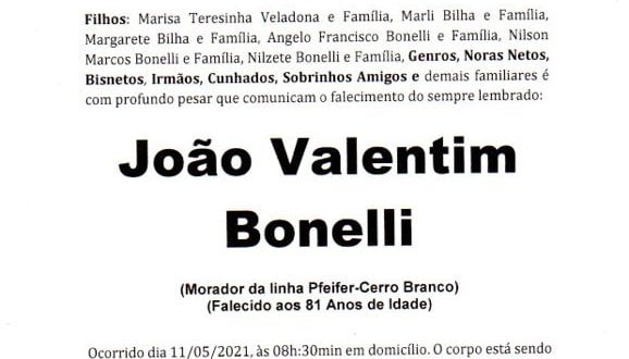 NOTA FÚNEBRE – JOÃO VALENTIM BONELLI