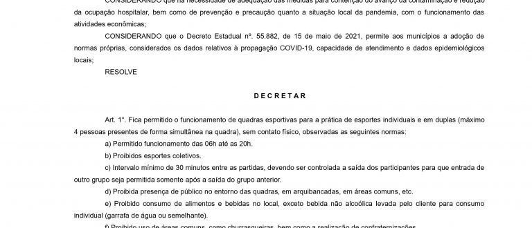 Novo decreto libera práticas esportivas, cinema e aumenta capacidade em cultos