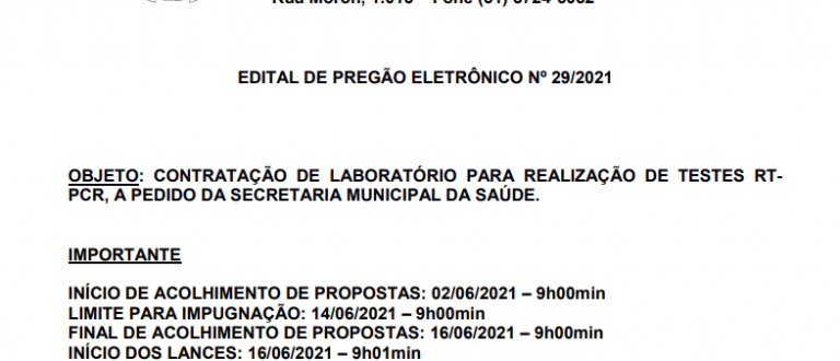 Laboratório para realização de testes: Prefeitura recebe lances na manhã desta quarta