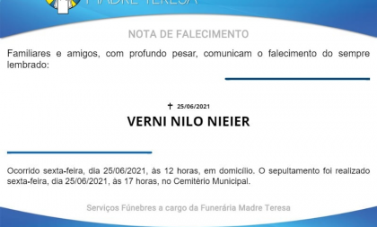 NOTA FÚNEBRE – VERNI NILO NIEIER