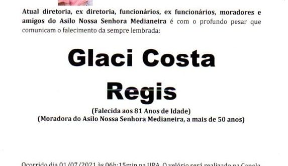 NOTA FÚNEBRE – GLACI COSTA REGIS