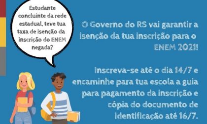 Governo do RS paga inscrição do Enem para alunos com taxa de isenção negada