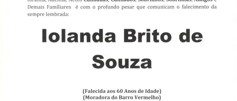 NOTA FÚNEBRE – IOLANDA BRITO DE SOUZA