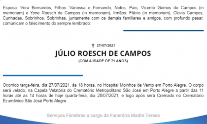 NOTA FÚNEBRE – JÚLIO ROESCH DE CAMPOS