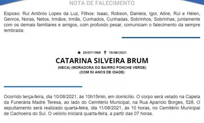 NOTA FÚNEBRE – CATARINA SILVEIRA BRUM