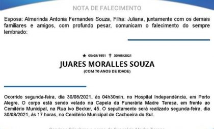 NOTA FÚNEBRE – JUARES MORALLES SOUZA