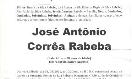 NOTA FÚNEBRE – JOSÉ ANTÔNIO CORRÊA RABEBA