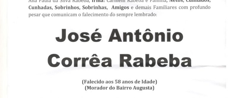 NOTA FÚNEBRE – JOSÉ ANTÔNIO CORRÊA RABEBA