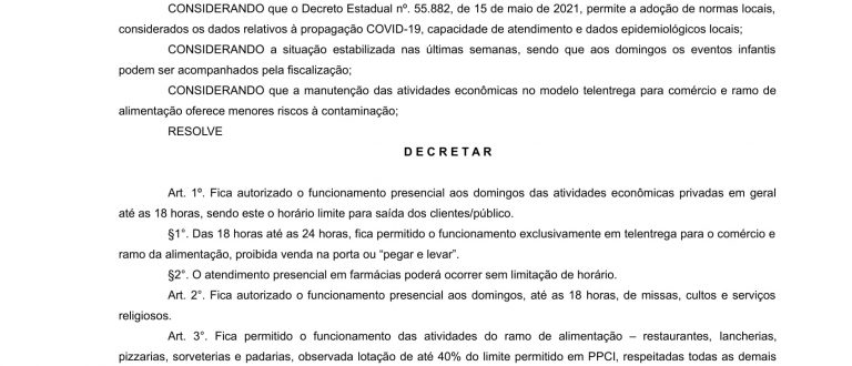 Prefeitura publica decreto com flexibilização de horário para atividades econômicas