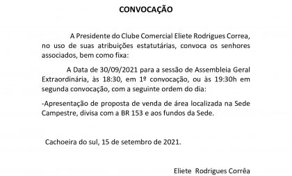 CLUBE COMERCIAL/CONVOCAÇÃO: SESSÃO DE ASSEMBLEIA GERAL EXTRAORDINÁRIA