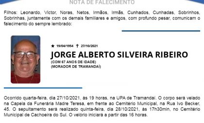 NOTA FÚNEBRE – JORGE ALBERTO SILVEIRA RIBEIRO