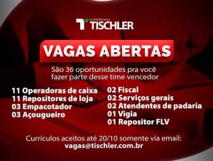 Rede Tischler abre 36 vagas de emprego em diversos setores